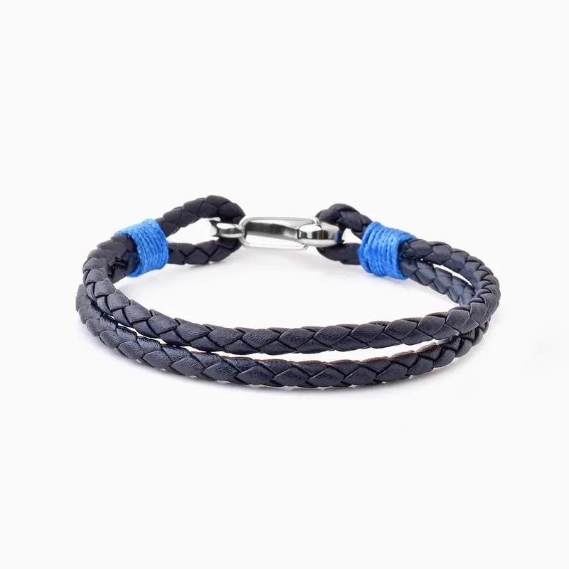 Riblor Margo Leather Bracelet For Men Navy Blue And Silver