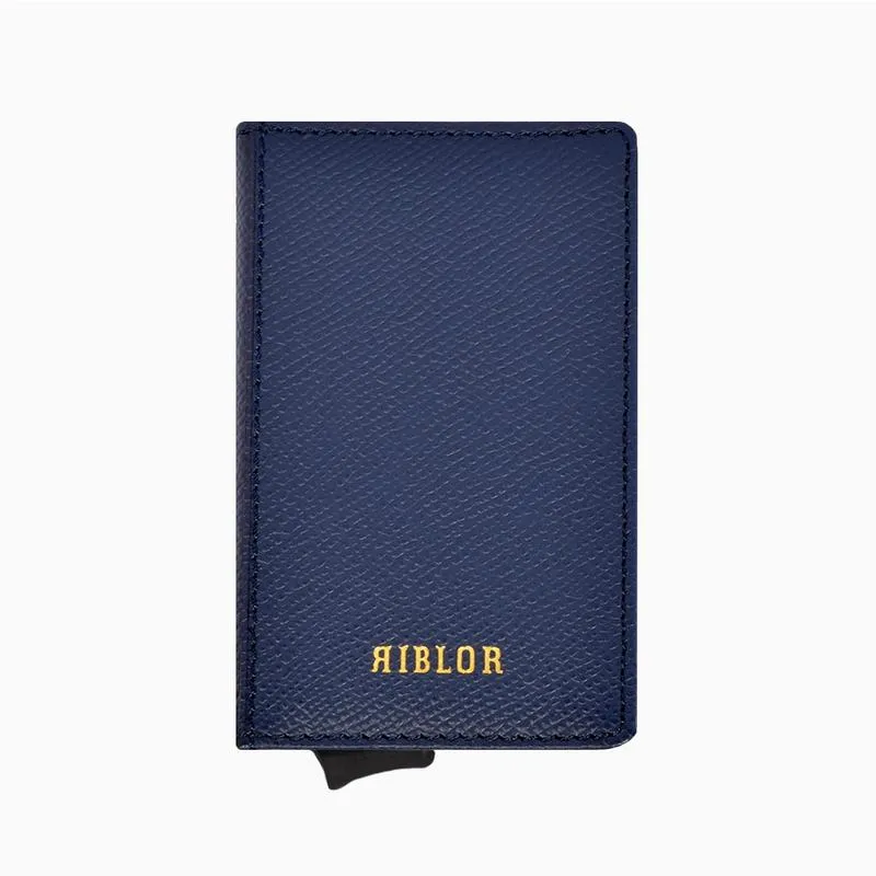 Riblor Pietro Italian Leather Popup Card Holder Navy Blue