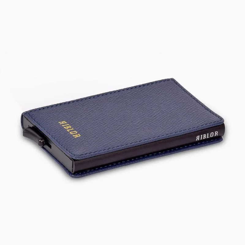 Riblor Pietro Italian Leather Popup Card Holder Navy Blue