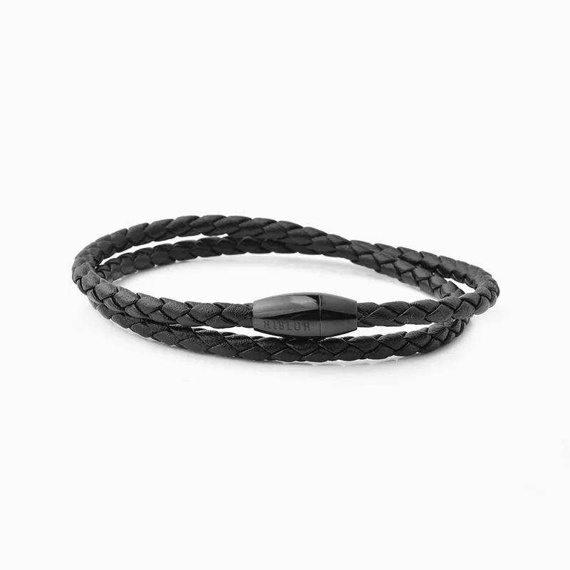 Riblor Rocco Double Wrap Leather Bracelet Black