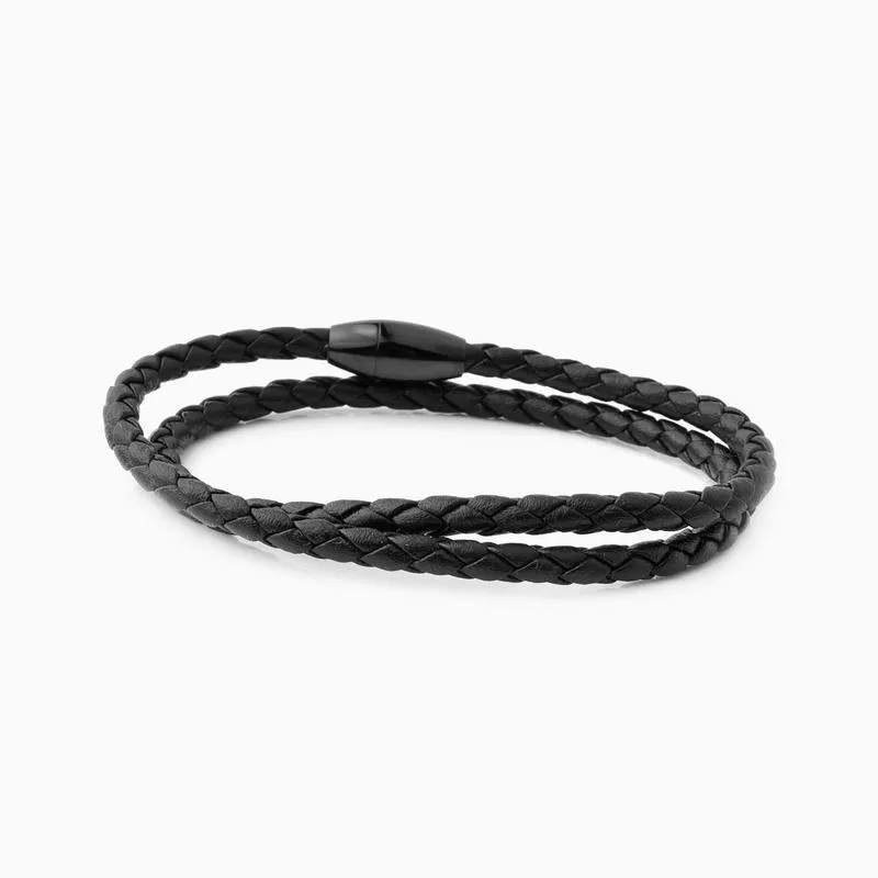 Riblor Rocco Double Wrap Leather Bracelet Black
