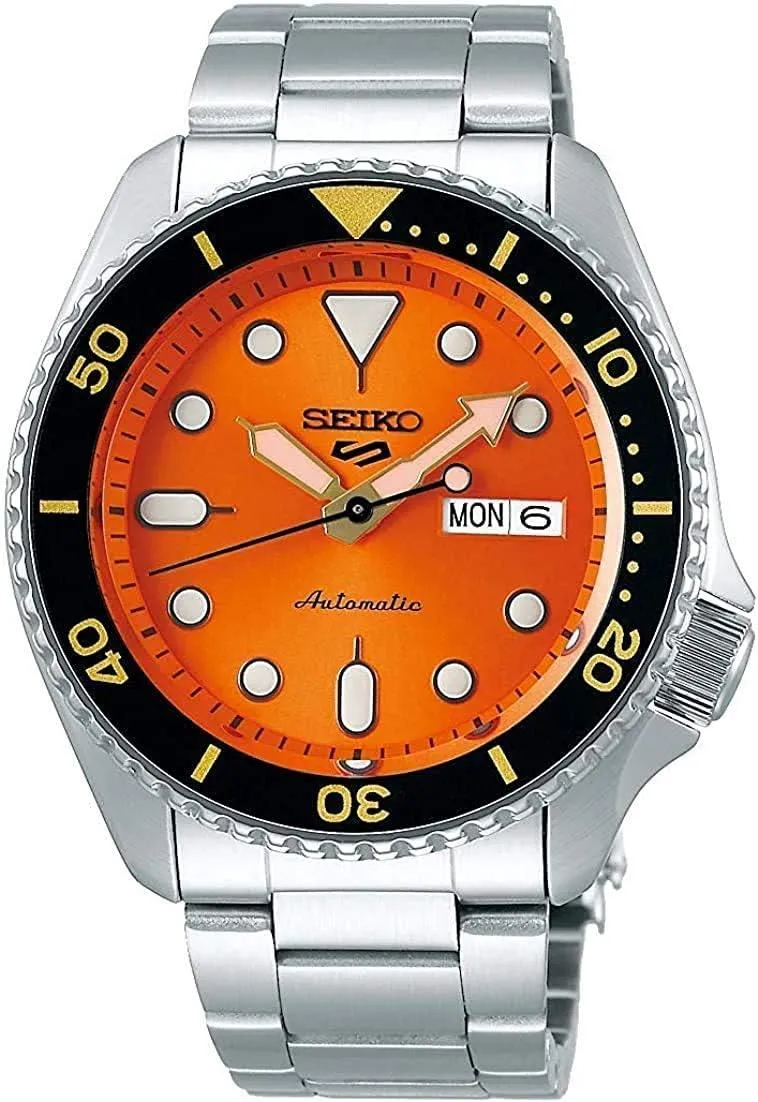SEIKO Men 5 Sports Automatic Orange Bracelet WATCH SRPD59K1, Silver, One Size, Bracelet