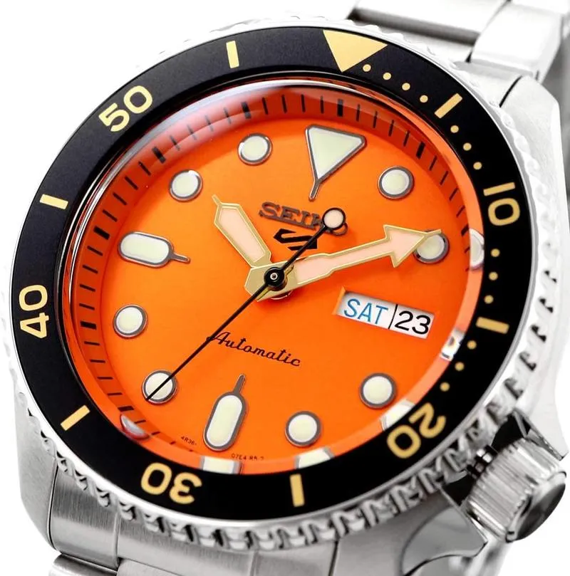 SEIKO Men 5 Sports Automatic Orange Bracelet WATCH SRPD59K1, Silver, One Size, Bracelet