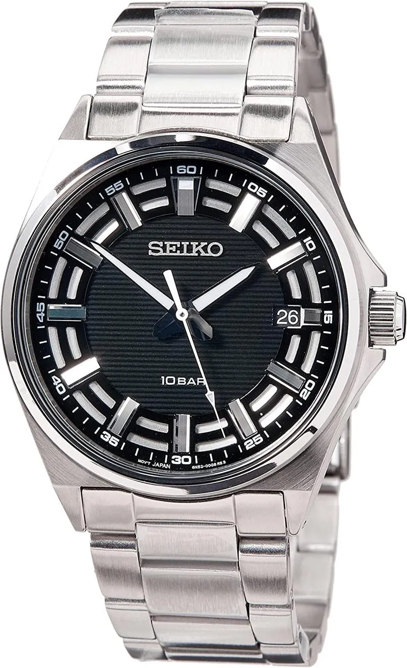 Seiko BLACK DIAL STAINLESS STEEL MEN'S WATCH - SUR505P1, Silver
