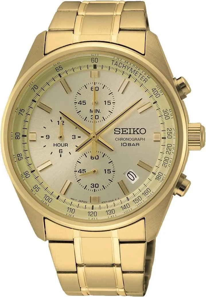 Seiko Men's Analogue Japanese Quartz Watch with Stainless Steel Strap SSB382P1, Beige