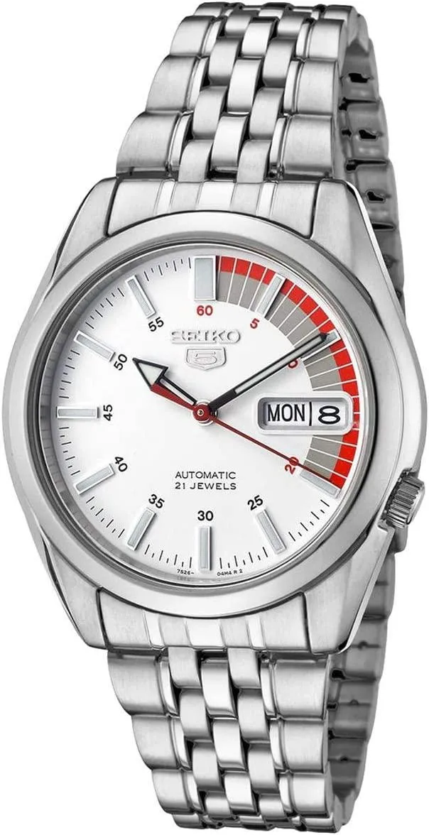 Seiko Men's White Dial Stainless Steel Band Watch - SNK369K1