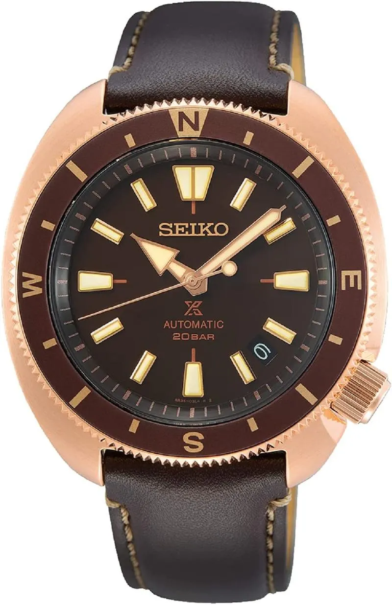 Seiko Prospex Land Tortoise Automatic 200m Rose Gold Brown Leather Watch SRPG18K1, Rose Gold, Brown, Sports