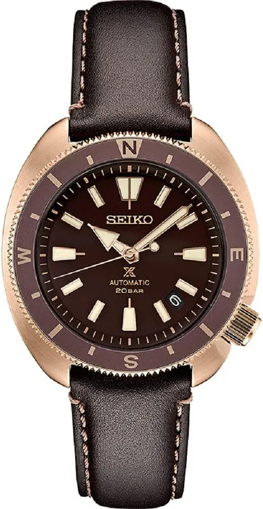 Seiko Prospex Land Tortoise Automatic 200m Rose Gold Brown Leather Watch SRPG18K1, Rose Gold, Brown, Sports