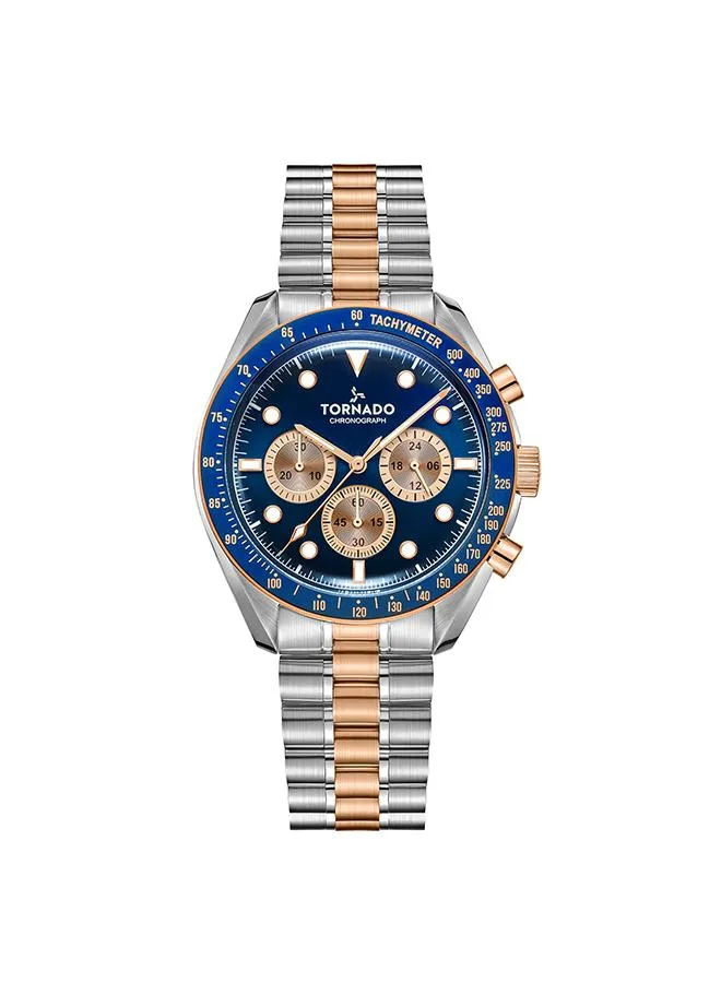 TORNADO Cosmic Chrono Men's Chronograph Blue Sunray Dial With Gold Color Circular Pattern Chrono Eyes Watch - T22103-KBKN