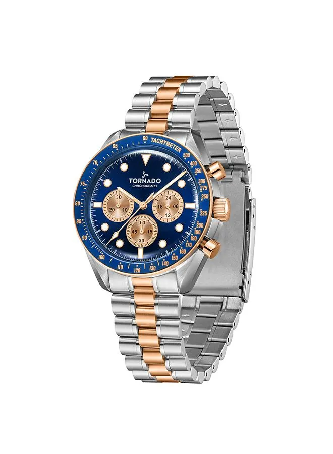 TORNADO Cosmic Chrono Men's Chronograph Blue Sunray Dial With Gold Color Circular Pattern Chrono Eyes Watch - T22103-KBKN