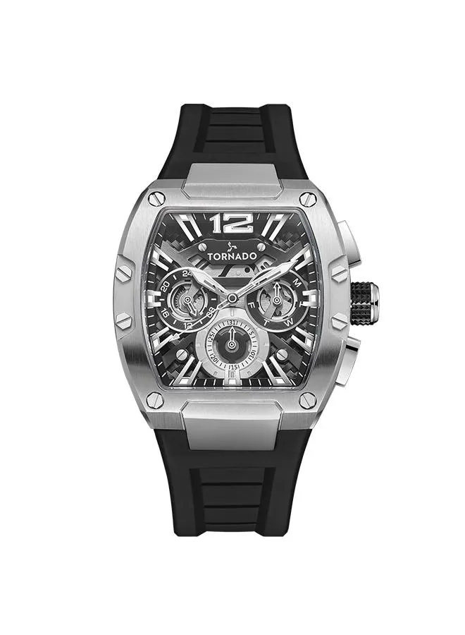 TORNADO XENITH Men's Multi Function Black & Silver Dial Watch - T23105-SSBB