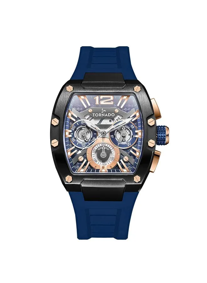TORNADO XENITH Men's Multi Function Rose Gold & Blue Dial Watch - T23105-BSNNK