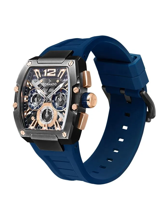 TORNADO XENITH Men's Multi Function Rose Gold & Blue Dial Watch - T23105-BSNNK