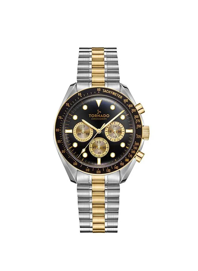 Tornado Cosmic Chrono Men's Chronograph Black Sunray dial with gold color Circular pattern chrono eyes  Watch - T22103-TBTB