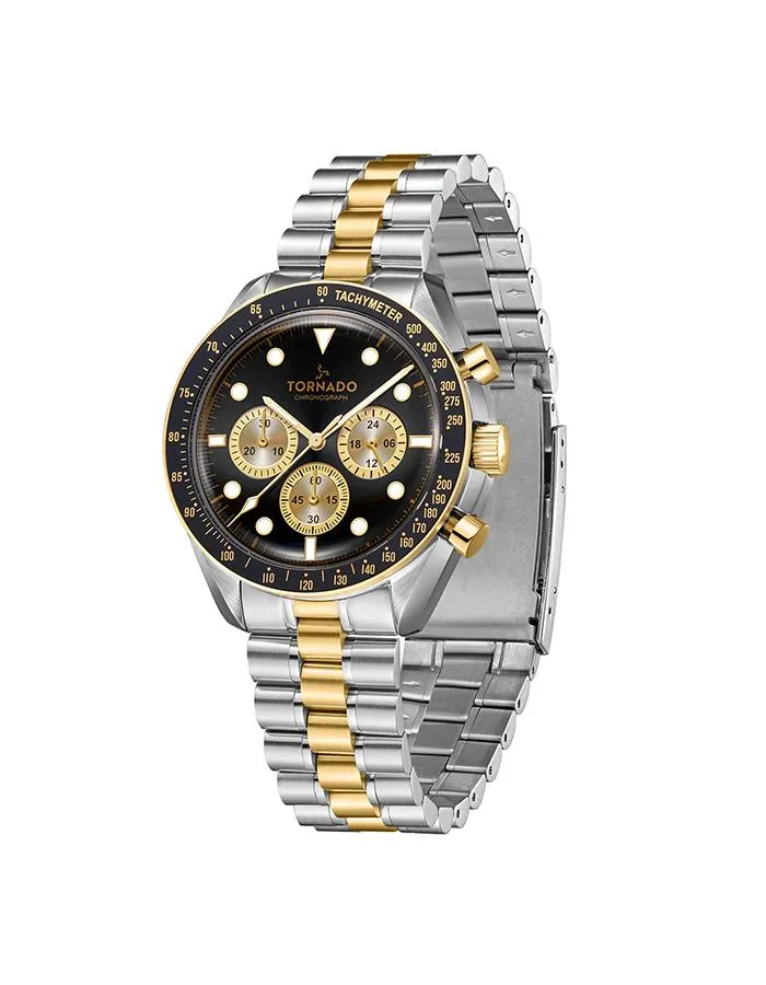 Tornado Cosmic Chrono Men's Chronograph Black Sunray dial with gold color Circular pattern chrono eyes  Watch - T22103-TBTB