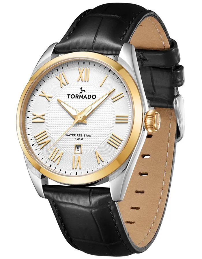 Tornado Men's Analog white with gold highlights Dial Watch - T8007-SLBWG