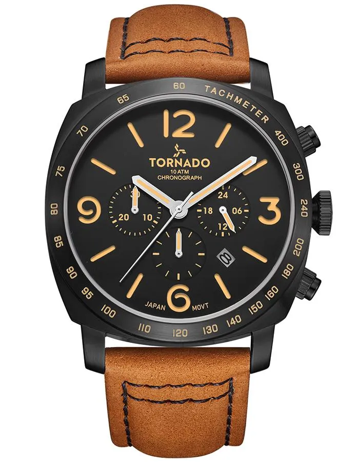 Tornado Men's Chronograph Black Dial Watch - T9102-BLEB