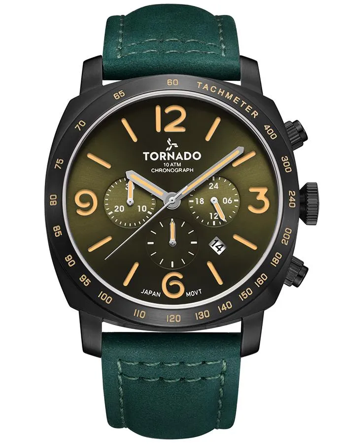 Tornado Men's Chronograph Green Dial Watch - T9102-BLHH