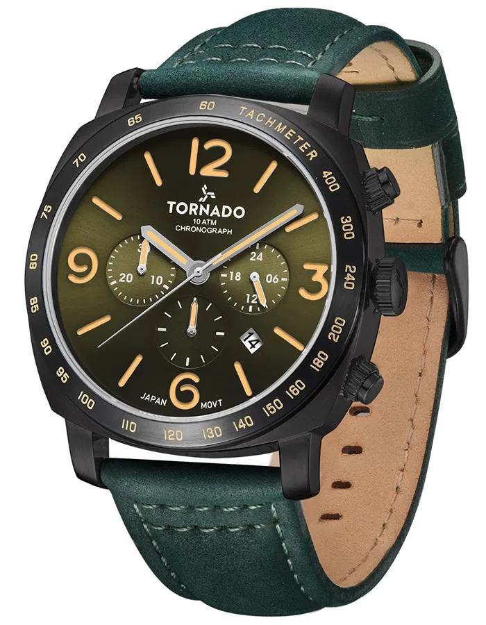 Tornado Men's Chronograph Green Dial Watch - T9102-BLHH