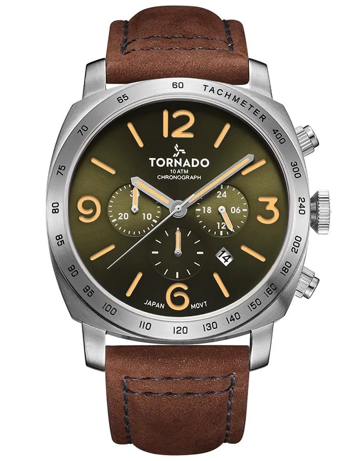 Tornado Men's Chronograph Green Dial Watch - T9102-SLDH