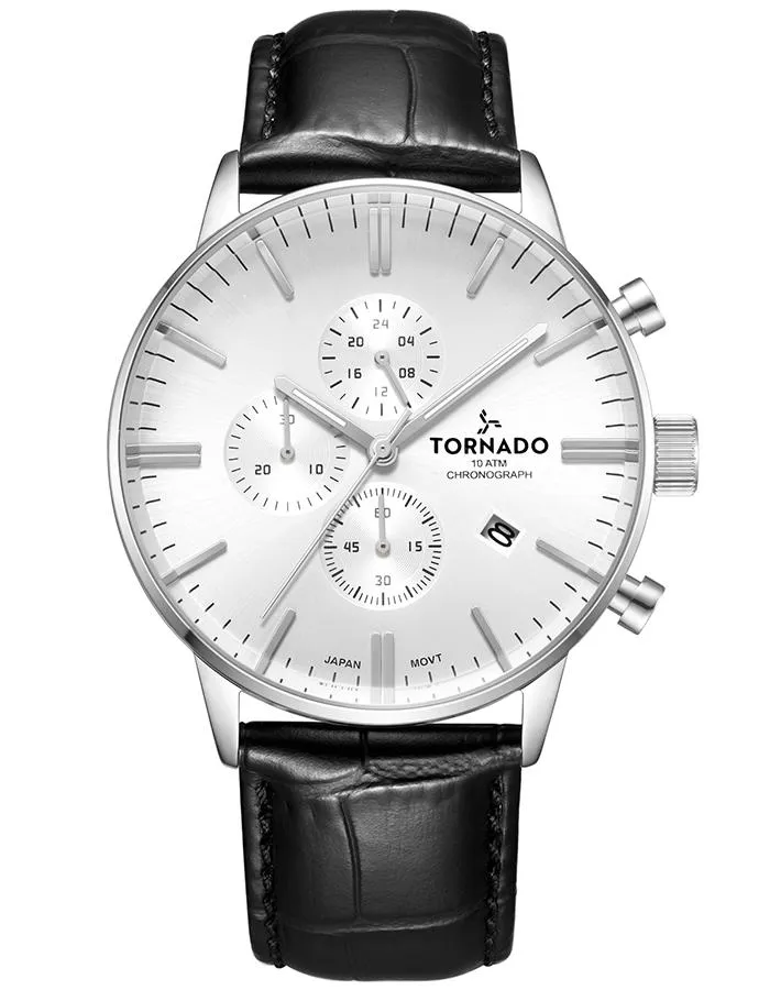 Tornado Men's Chronograph White Dial Watch - T6102-SLBW