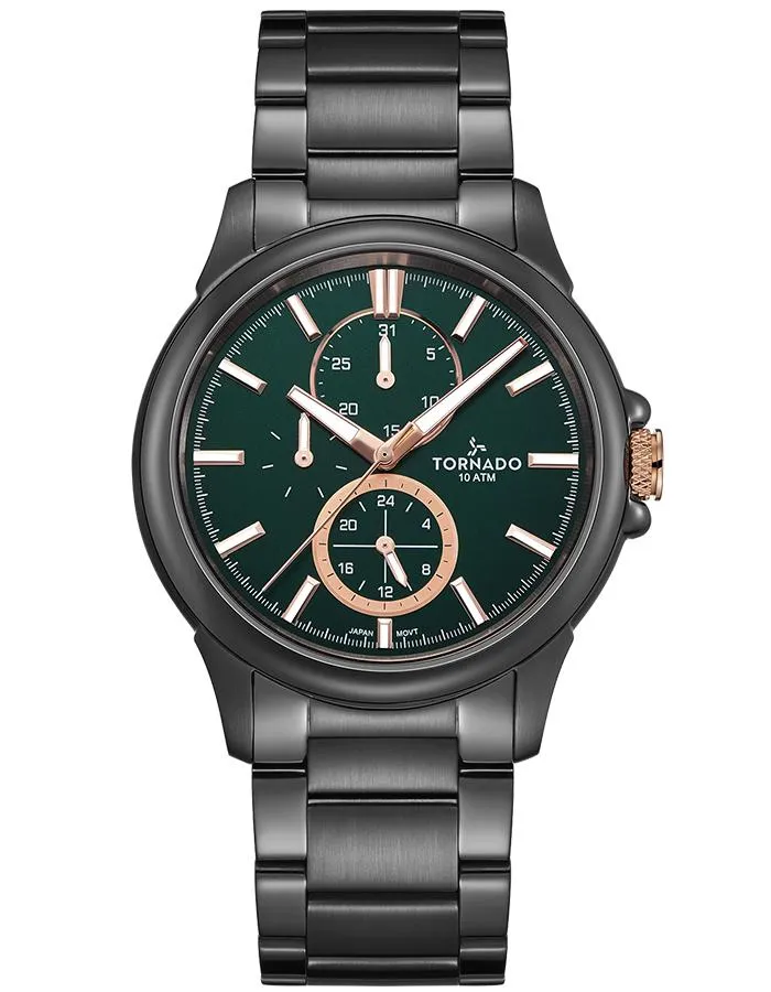 Tornado Men's Multi Function Green with rose gold highlights Dial Watch - T6107-XBXHK