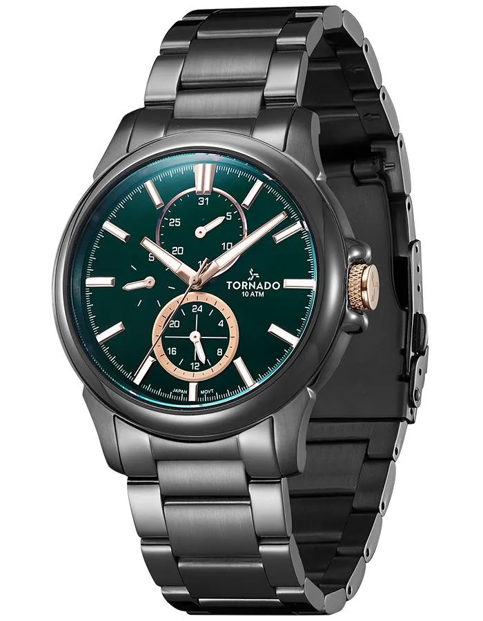 Tornado Men's Multi Function Green with rose gold highlights Dial Watch - T6107-XBXHK