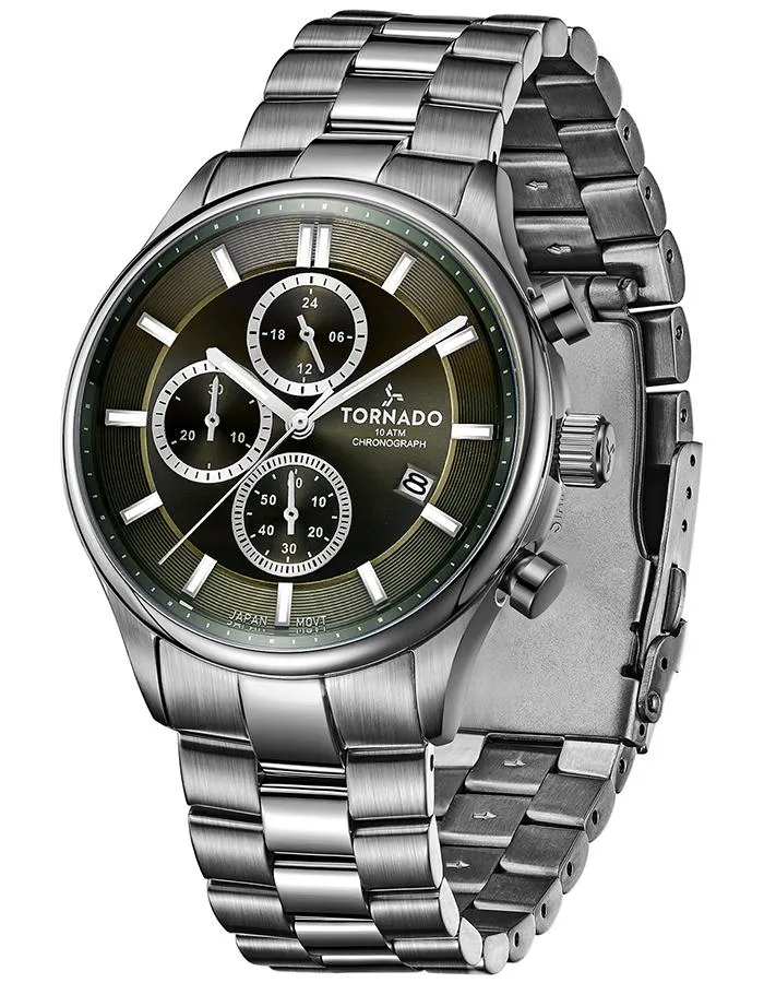 Tornado Mens Chronograph Military Green Dial Watch