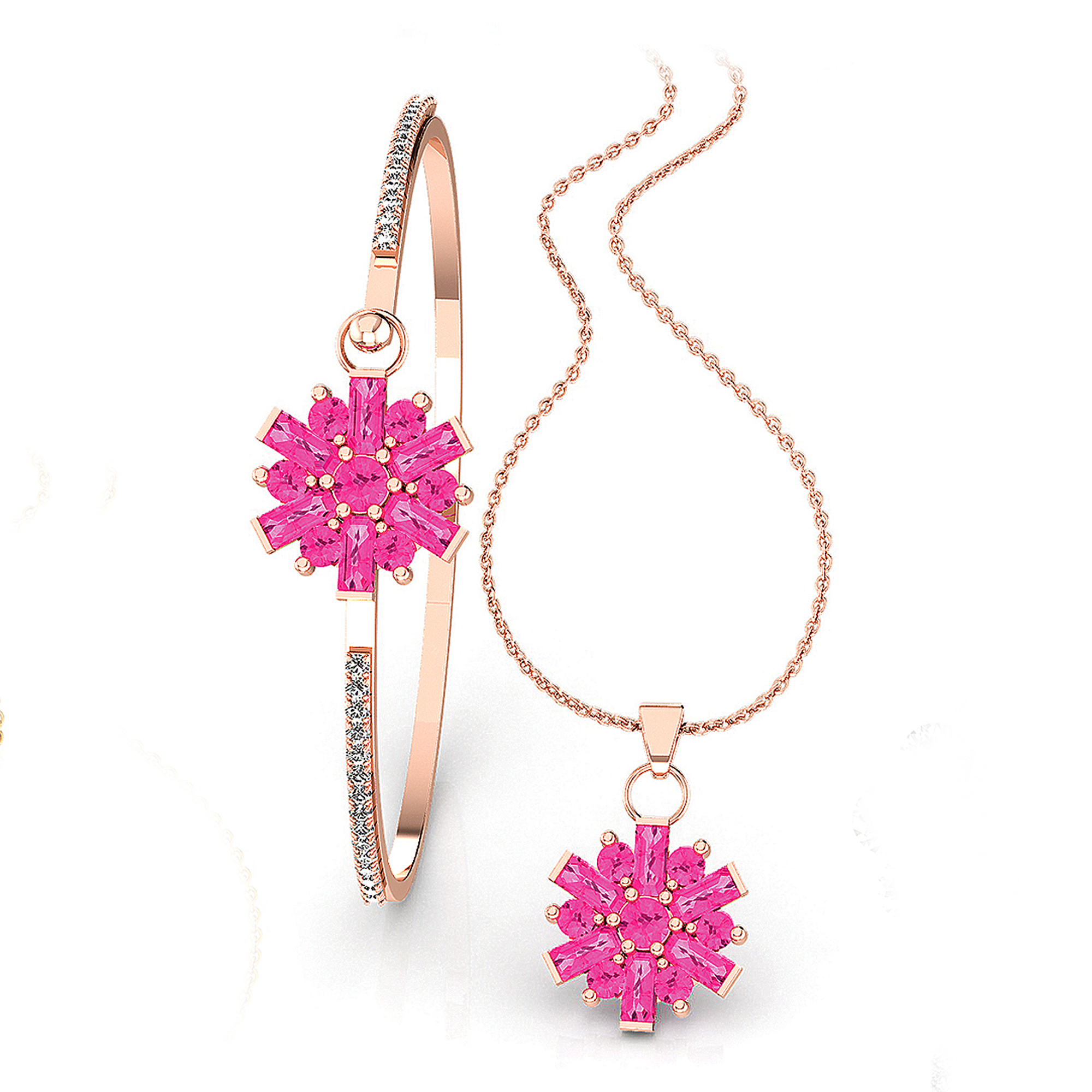 Fierro Kiara Rose Gold Bangle and Pendant Set
